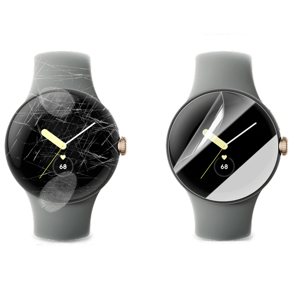 Bizon Glass Watch Hydrogel im Vergleich zur Google Pixel Watch 3 45 mm