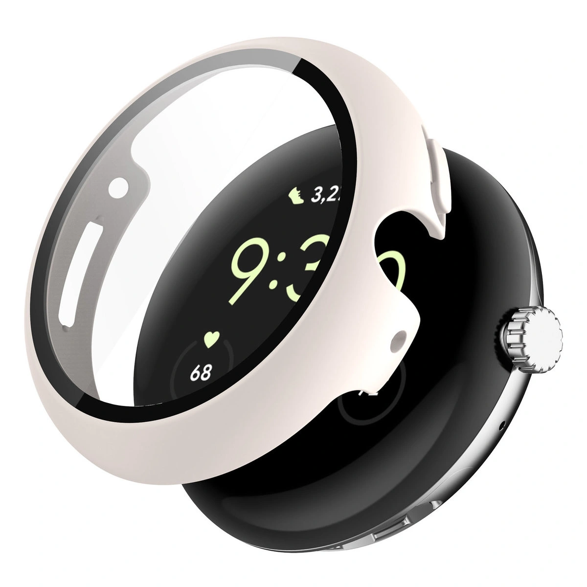 Visualization of applying the Bizon Case+Glass Watch to Google Pixel Watch 4 41 mm