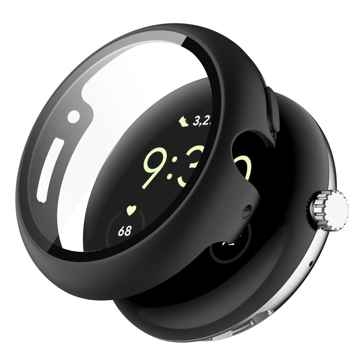 Visualization of applying the Bizon Case+Glass Watch to Google Pixel Watch 4 41 mm