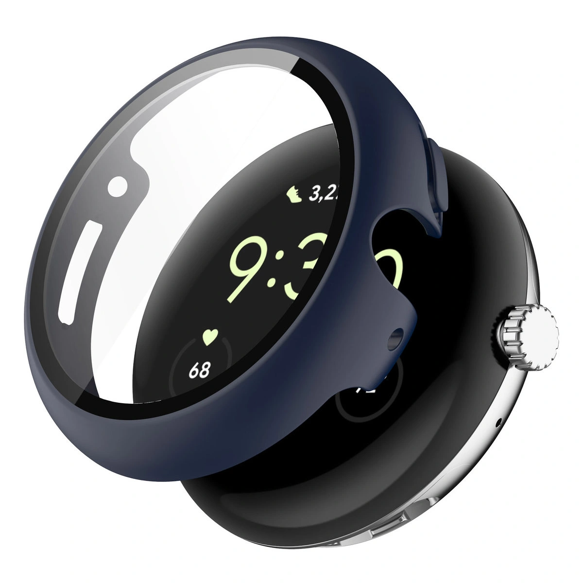 Visualization of applying the Bizon Case+Glass Watch for Google Pixel Watch 4 41 mm