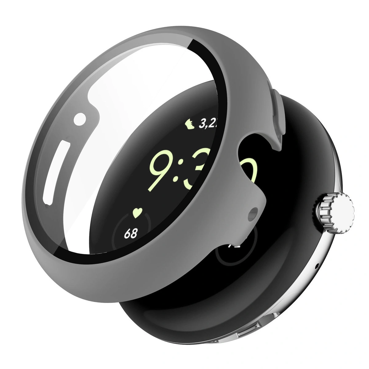 Visualization of applying the Bizon Case+Glass Watch for Google Pixel Watch 4 41 mm