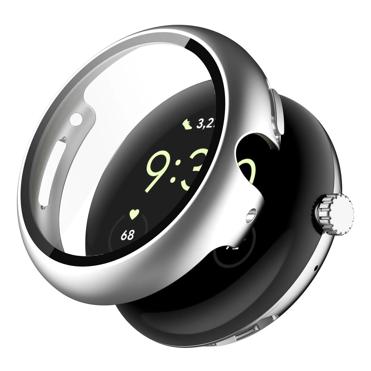 Visualization of applying the Bizon Case+Glass Watch to Google Pixel Watch 4 41 mm