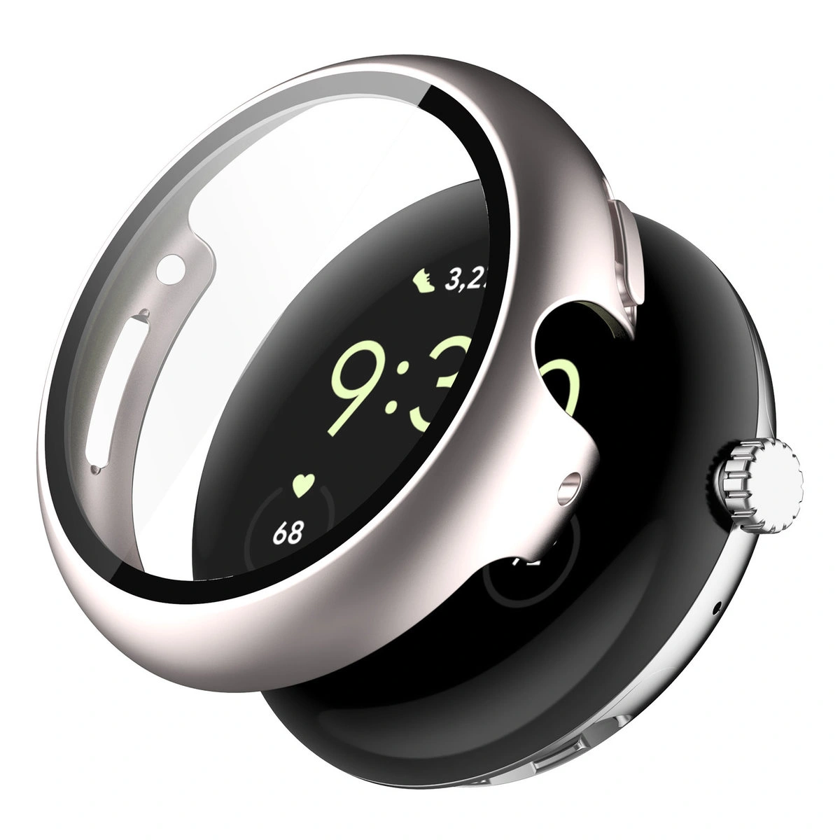 Visualization of applying the Bizon Case+Glass Watch for Google Pixel Watch 4 41 mm