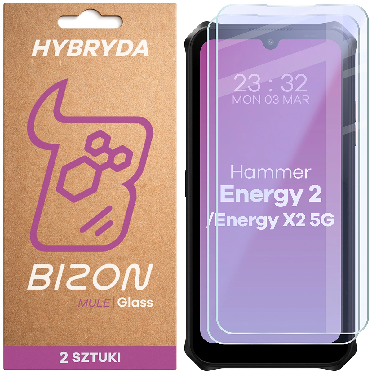 Elastyczne szkło hybrydowe Bizon Glass Mule Duo do HAMMER Energy X2 5G / Energy 2, 2 sztuki