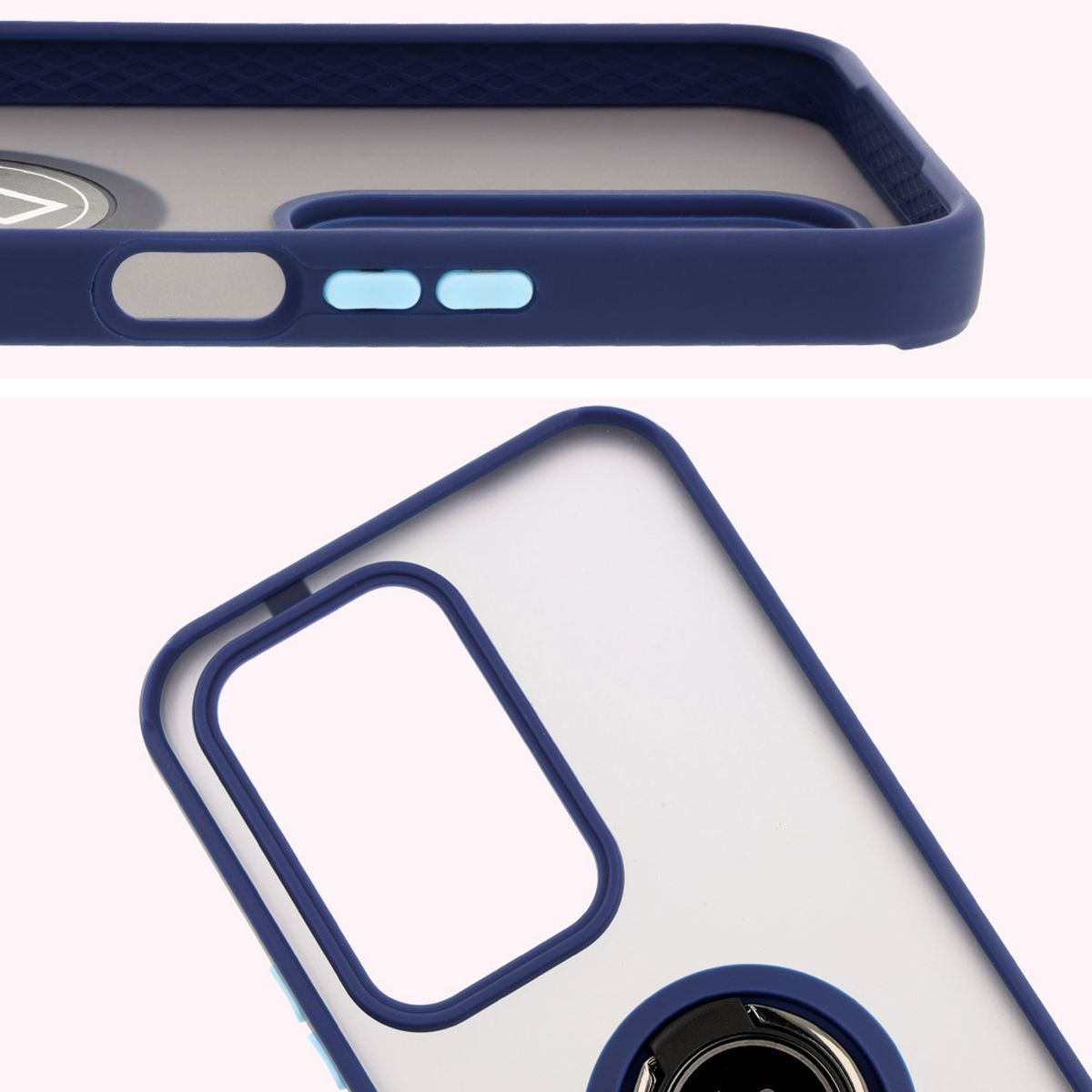 Nahaufnahme der erhöhten Ränder am Display und der Kamera-Insel in der Bizon Hybrid Ring Hülle