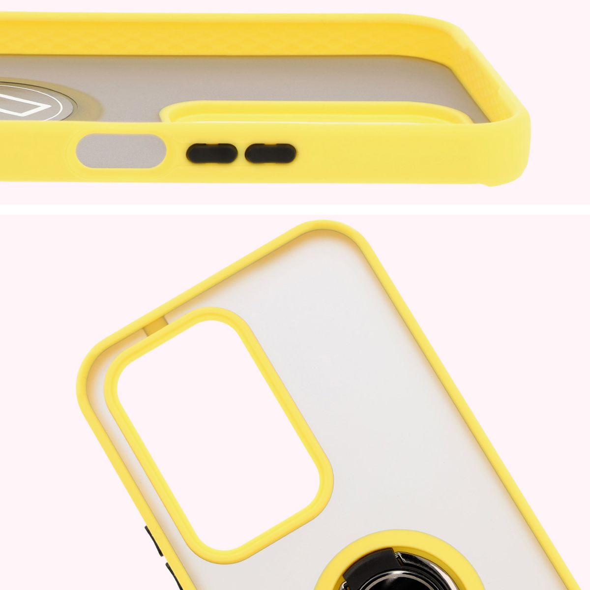 Detailaufnahme der erhöhten Ränder bei Display und Kamerainsel in der Bizon Hybrid Ring Hülle