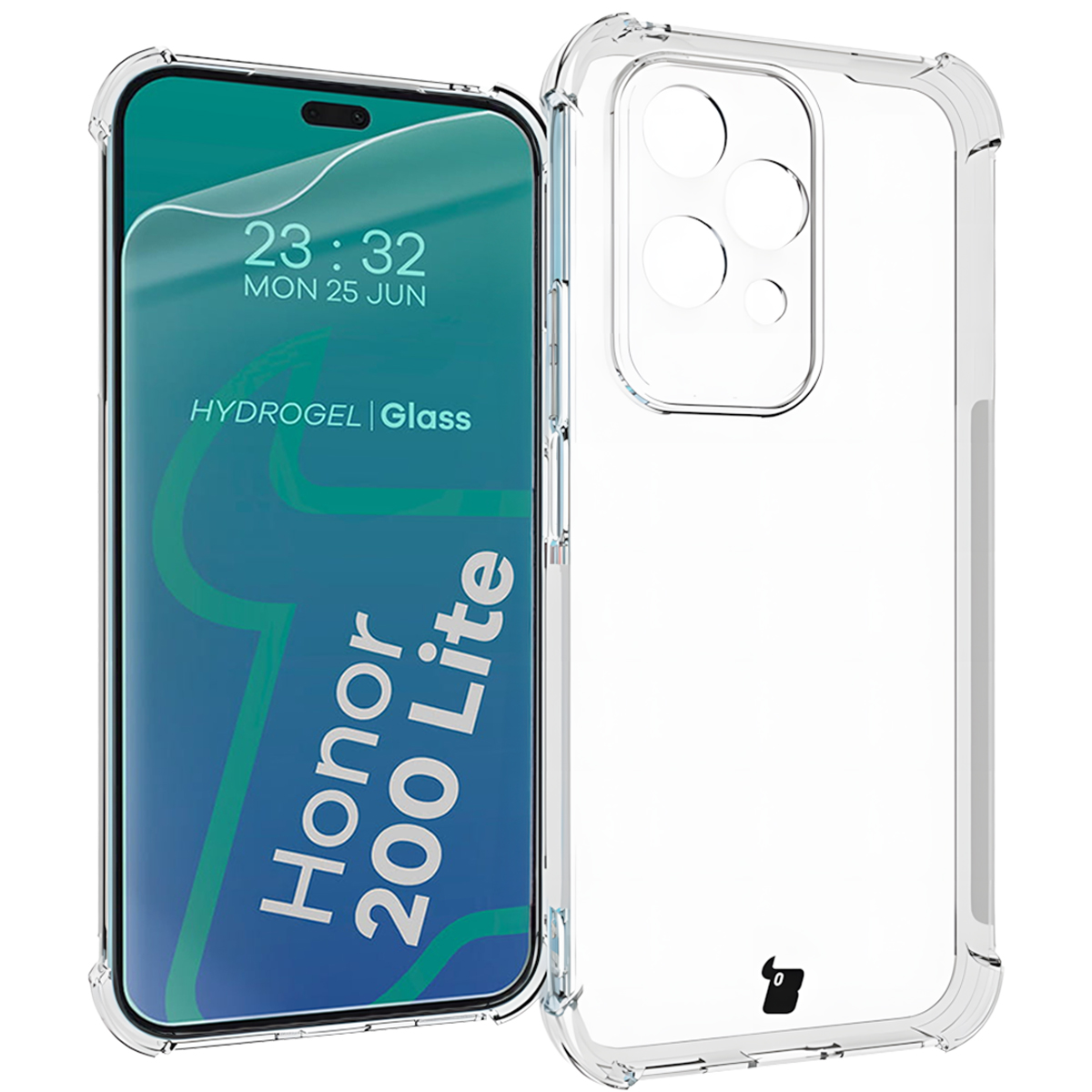 Flexible case + 2x screen film Bizon Case Clear Pack for Honor 200 Lite, transparent