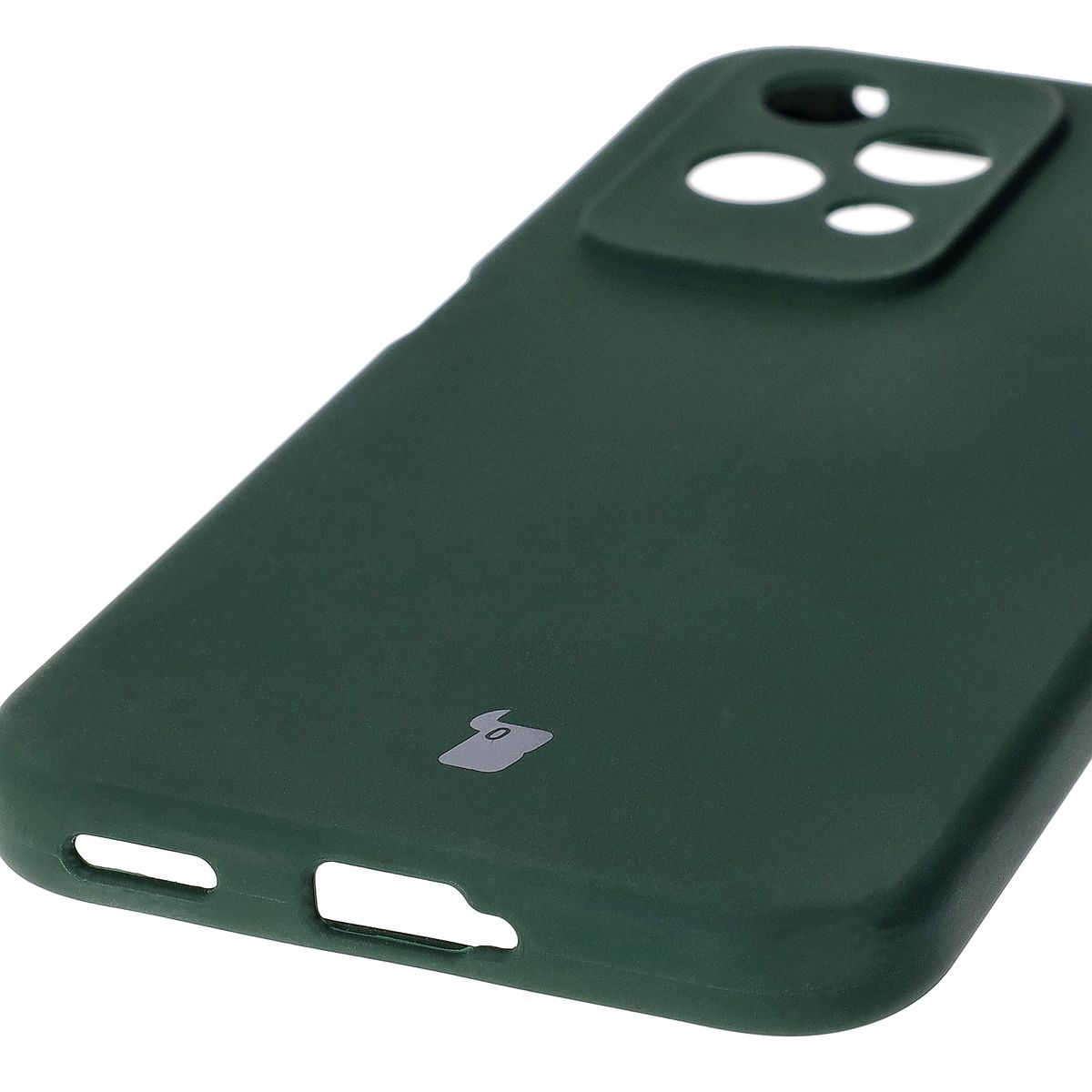 Close-up of precise cutouts and wireless charging capability in Bizon Soft Case