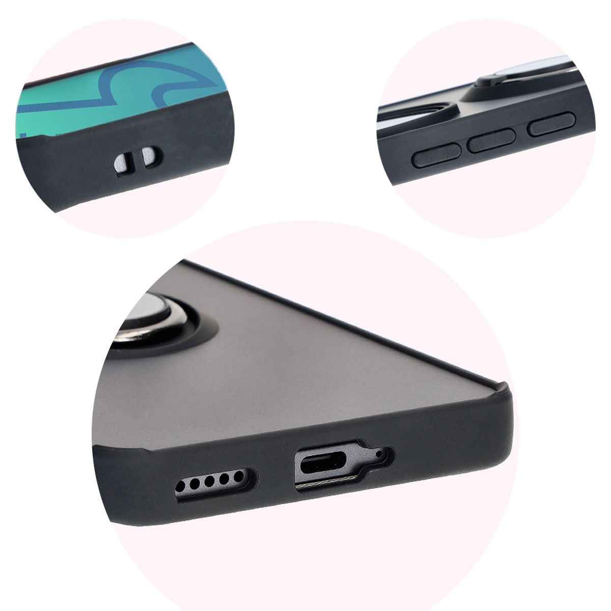 Präzise Aussparungen, integrierte Abdeckungen und Aussparung für Lanyard in der Bizon Case Hybrid Ring Hülle