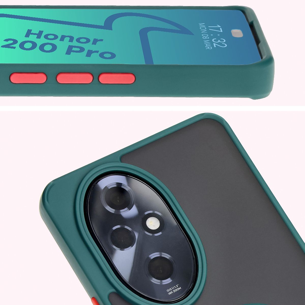 Close-up of raised edges around the display and camera island in Bizon Hybrid Ring case