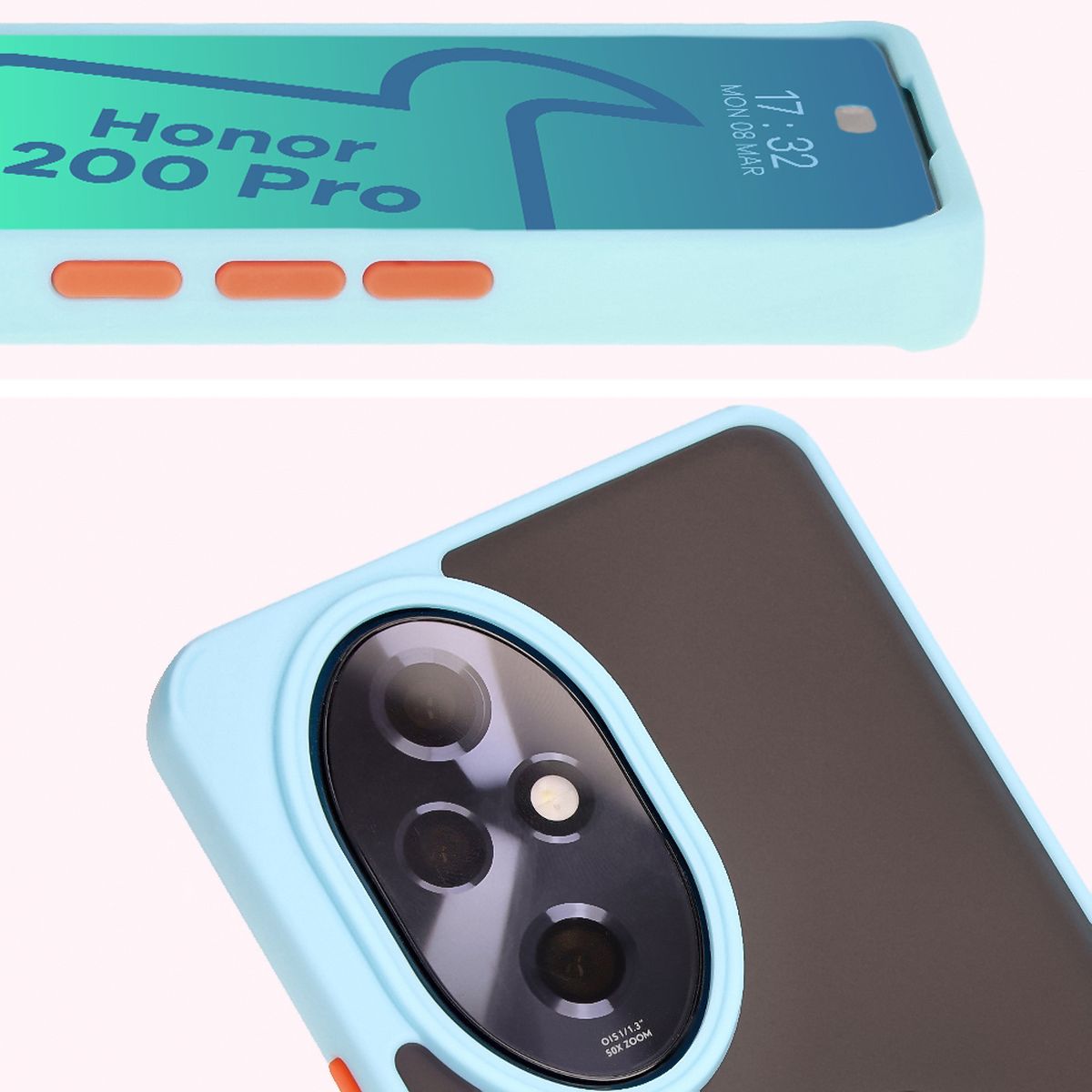 Nahaufnahme der erhöhten Ränder bei Display und Kamerainsel in der Bizon Hybrid Ring Hülle