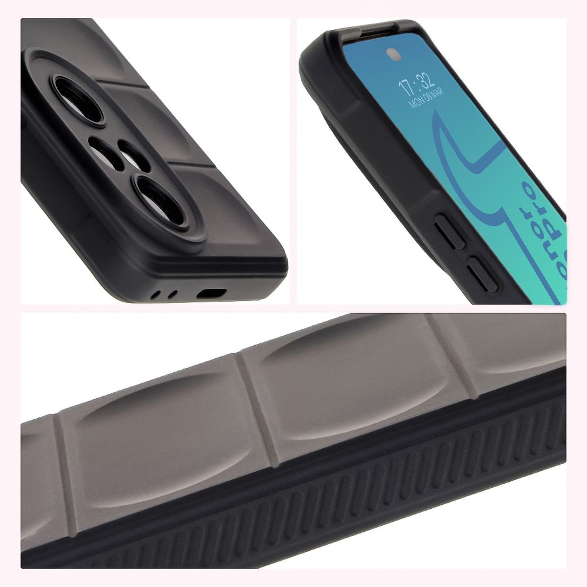 Strukturierte Seiten und erhöhte Kanten des Bildschirms und der Kamera im Bizon Case Tur