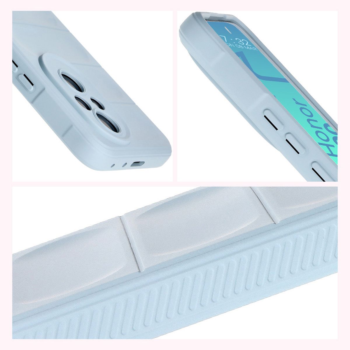 Strukturierte Seiten und erhöhte Kanten des Bildschirms und der Kamera im Etui Bizon Case Tur