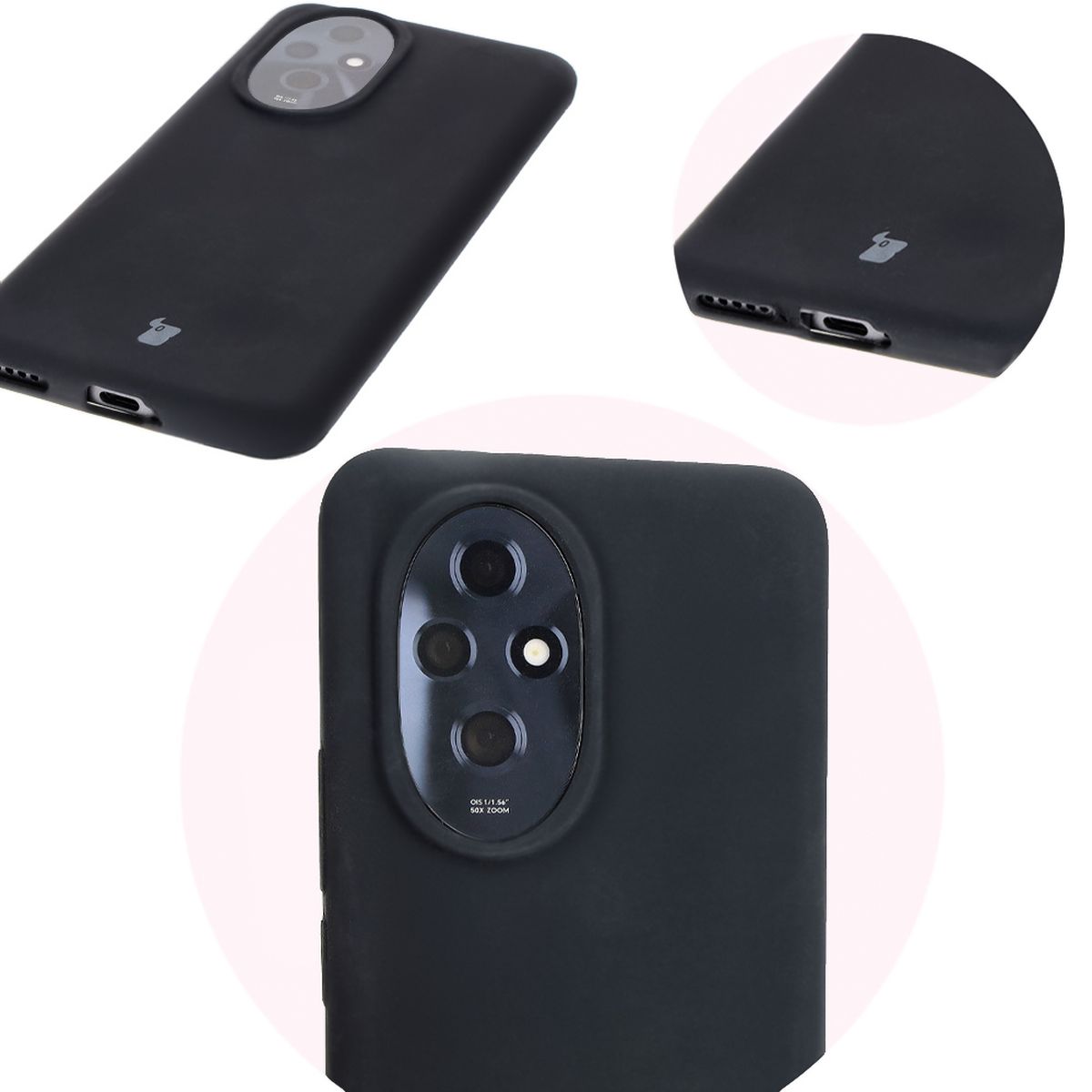 Close-up of precise cutouts and wireless charging capability in Bizon Soft Case