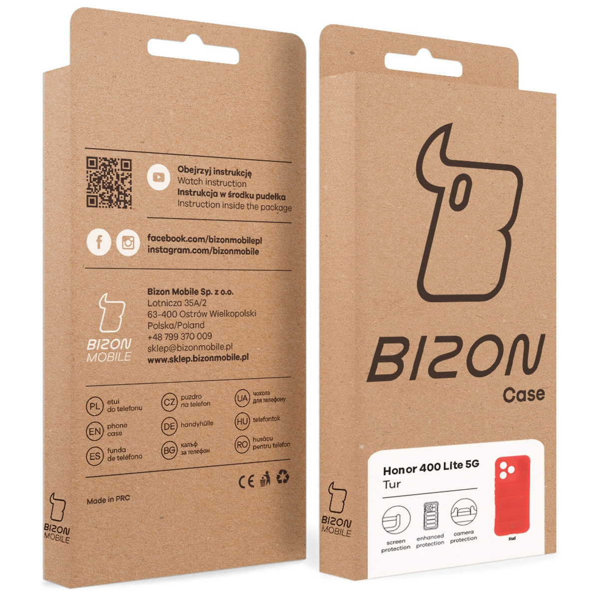 Kraft box of Bison Case with a dedicated label for Honor 400 Lite 5G