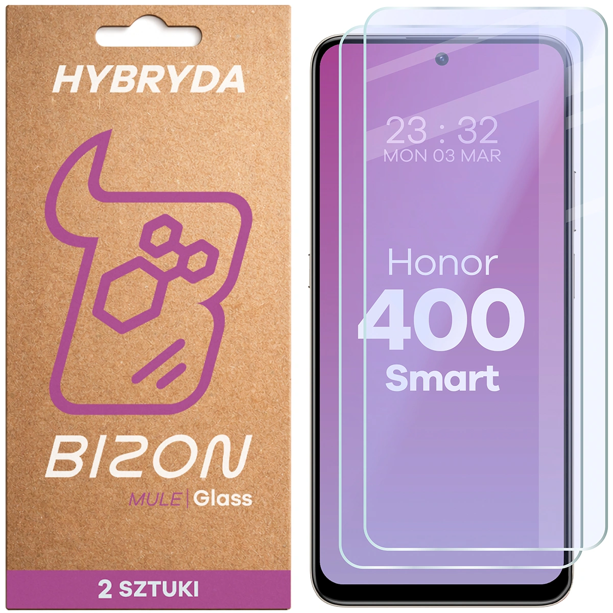 Elastyczne szkło hybrydowe Bizon Glass Mule Duo do Honor 400 Smart, 2 sztuki