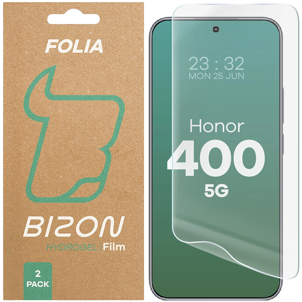 Pudełko i folia hydrożelowa na ekran Bizon Glass Hydrogel Front do Honor 400 5G