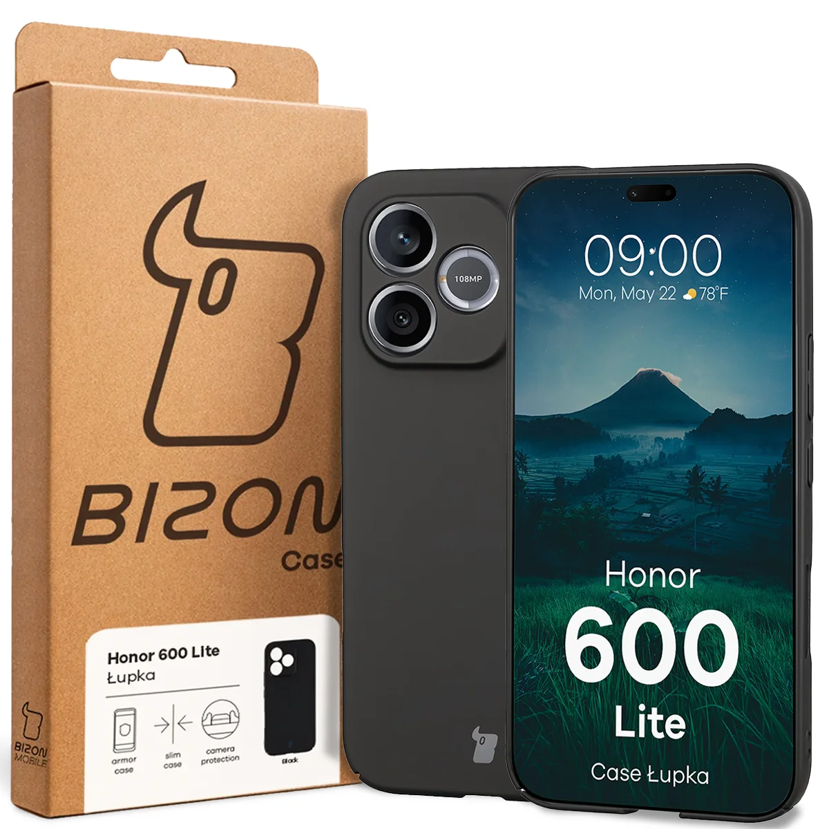 Fața cutiei Bizon Case cu eticheta dedicată pentru Honor 600 Lite 5G