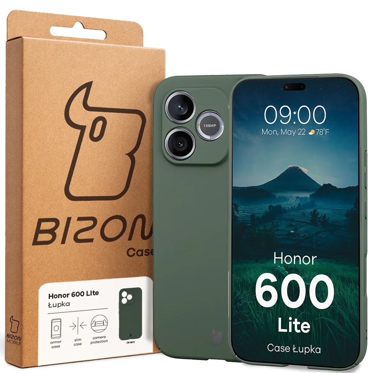 A Bizon Case elülső oldala a Honor 600 Lite 5G-hez készült dedikált címkével