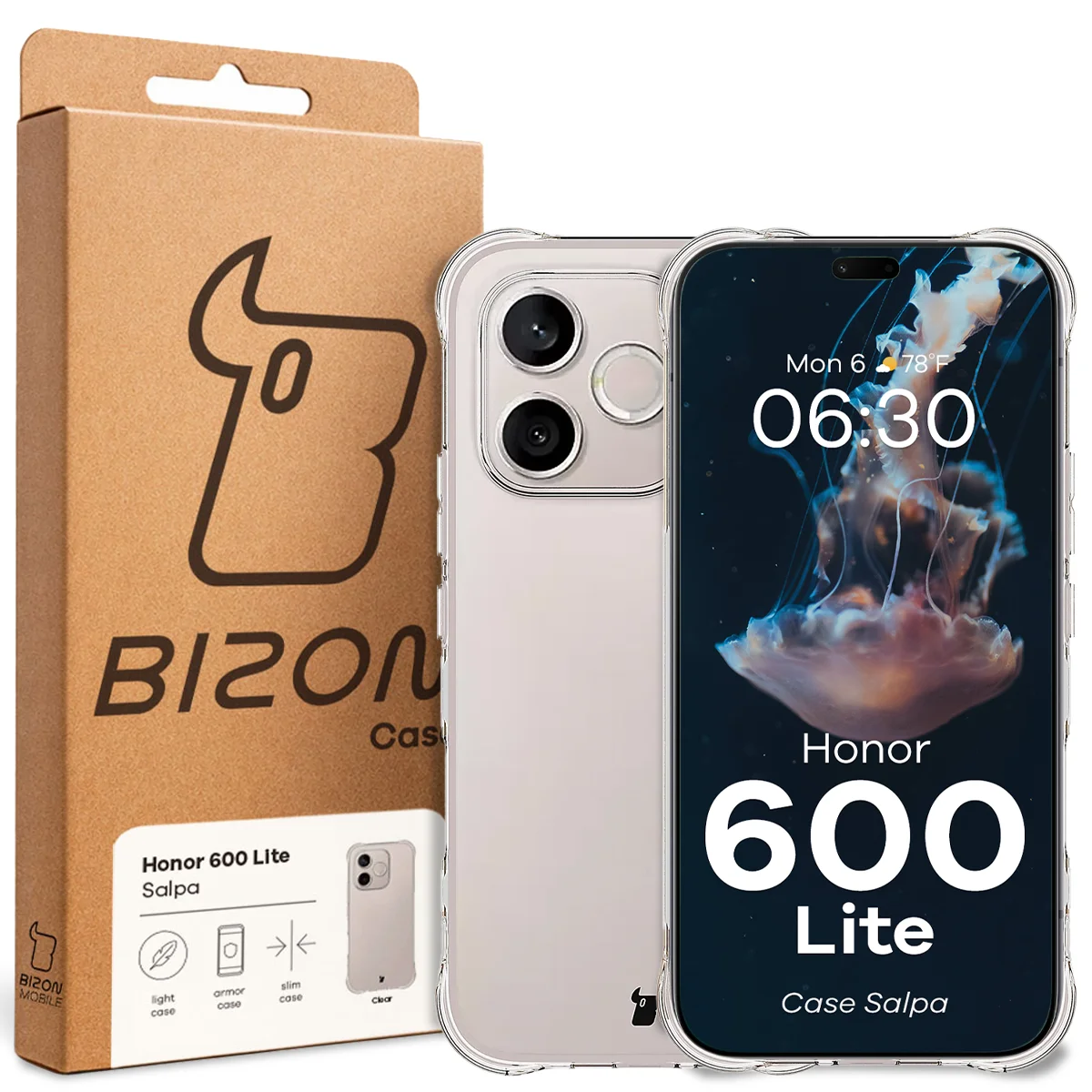 Front of the Bizon Case box with a dedicated label for Honor 600 Lite 5G