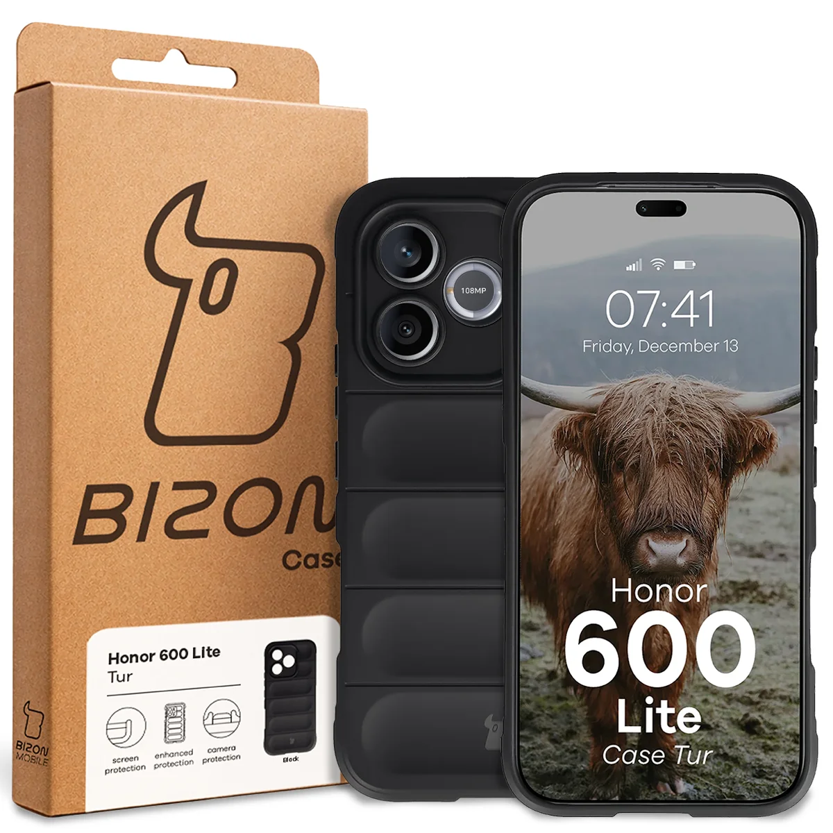 Front of the Bison Case box with a dedicated label for Honor 600 Lite 5G