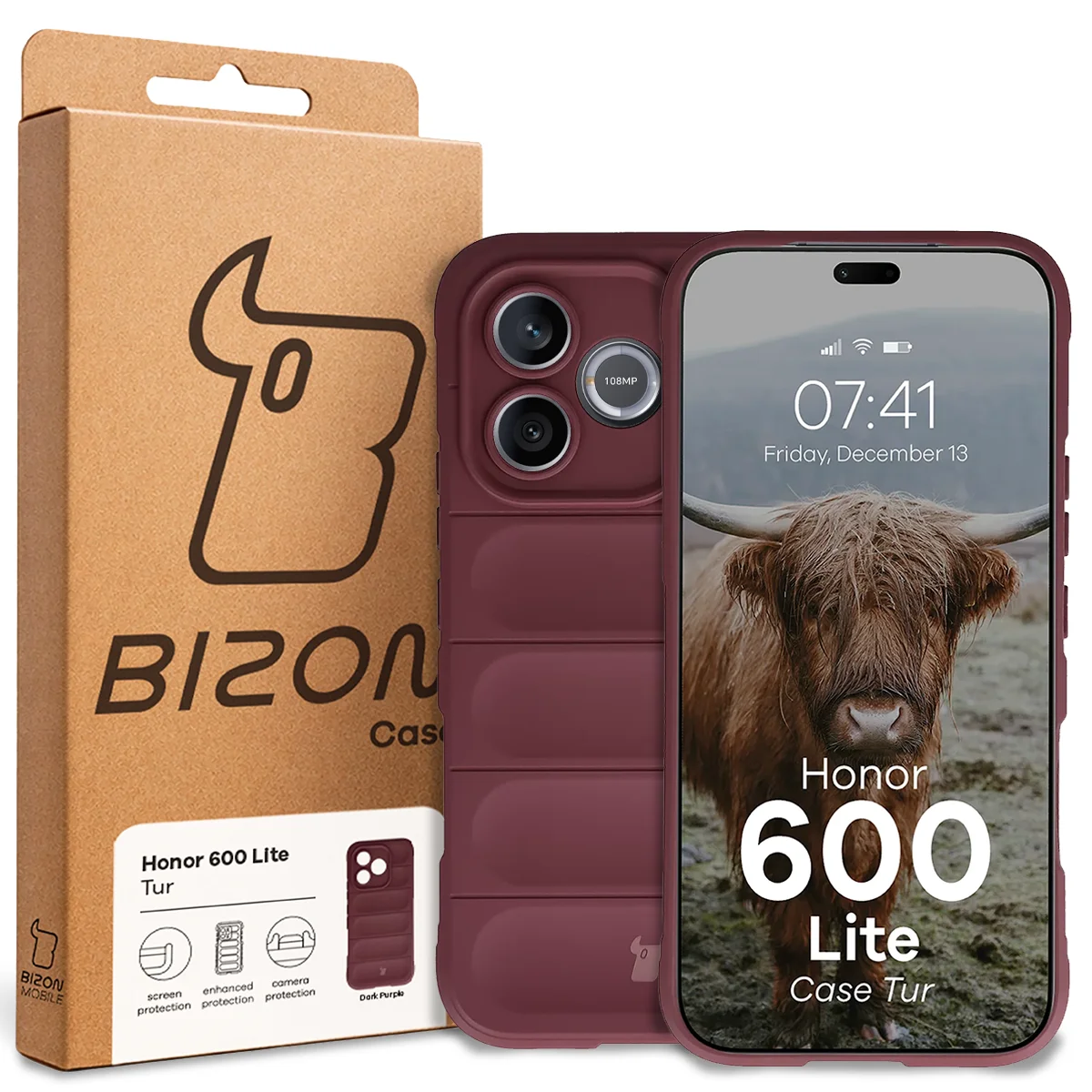 Front of the Bizon Case box with a dedicated label for Honor 600 Lite 5G