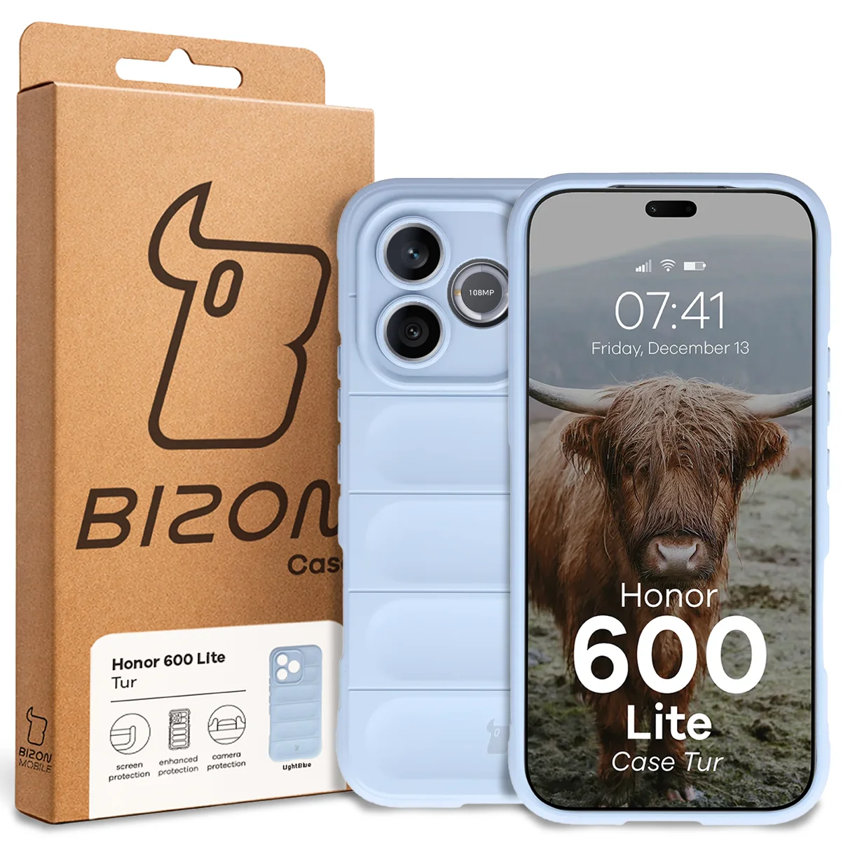 Front of the Bison Case box with a dedicated label for Honor 600 Lite 5G