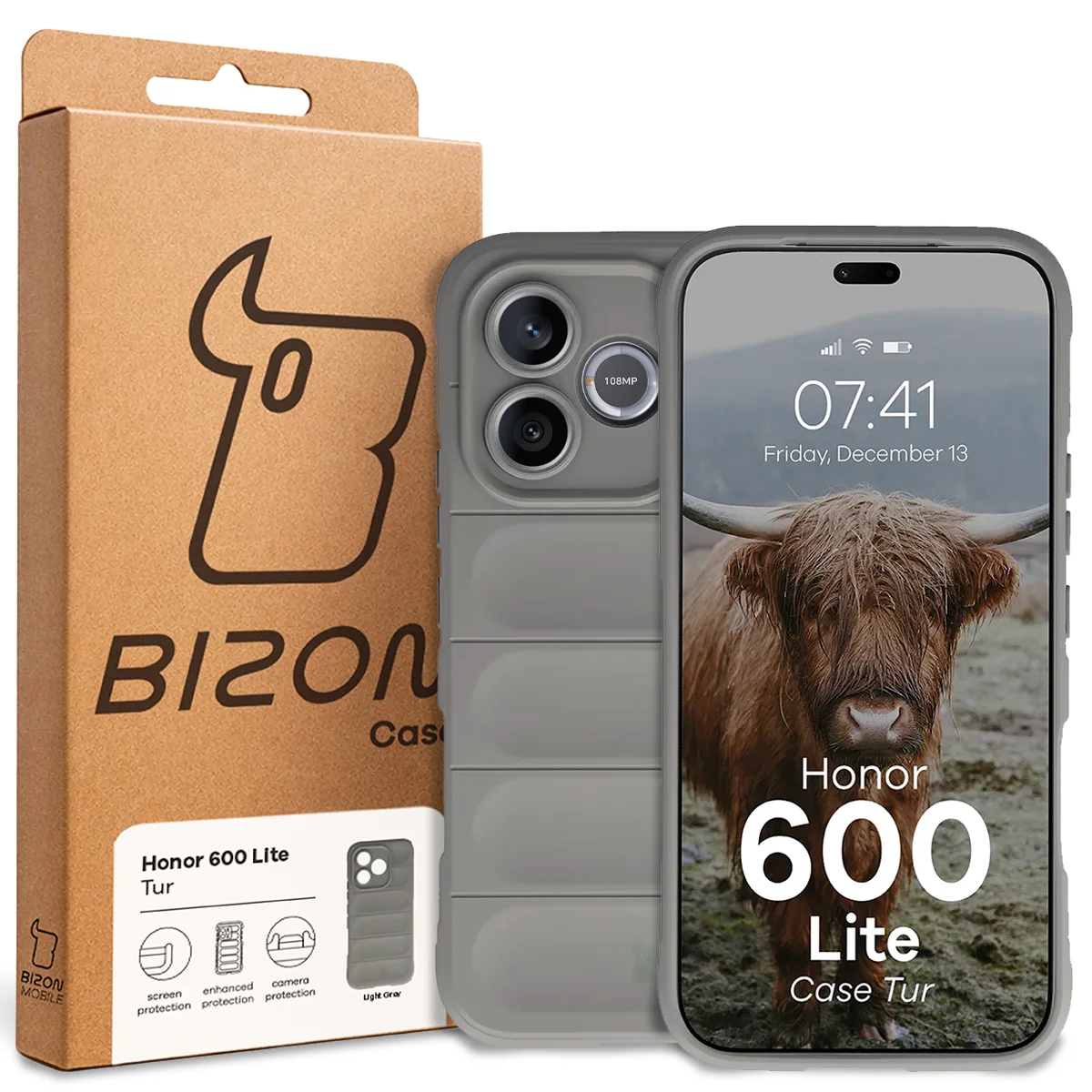 Front of the Bizon Case box with a dedicated label for Honor 600 Lite 5G