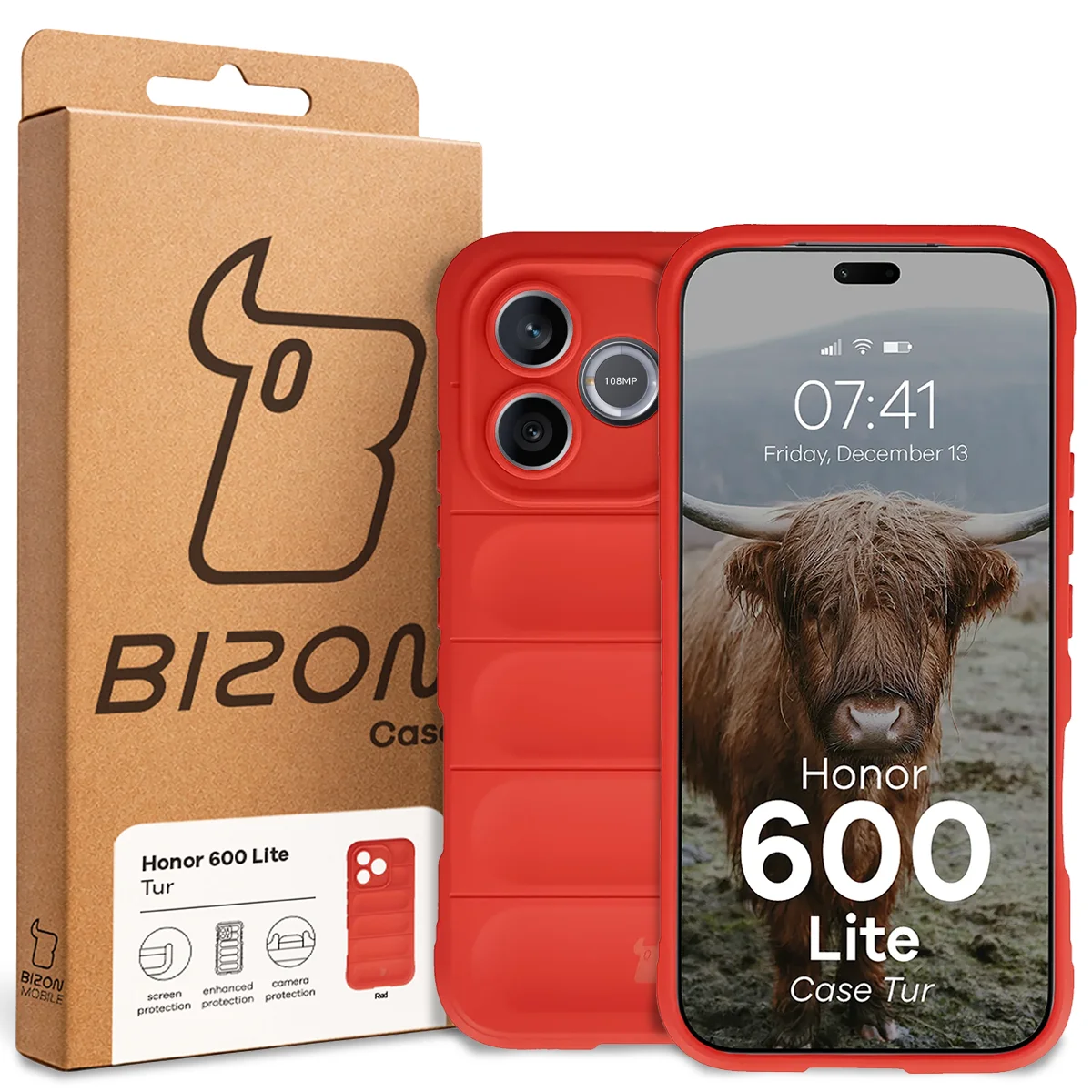 Front of the Bison Case box with a dedicated label for Honor 600 Lite 5G