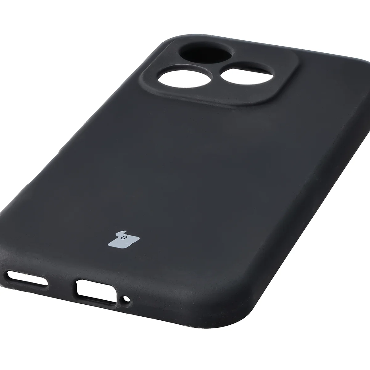 Close-up of precise cutouts and wireless charging capability in the Bison Soft Case for Honor 600 Lite 5G