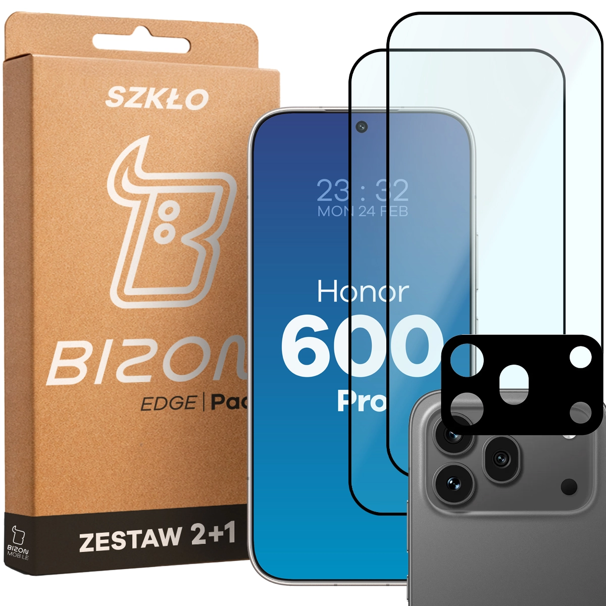 Cutie și set de sticle pentru Honor 600 Pro 5G: 2x sticlă securizată și lentilă