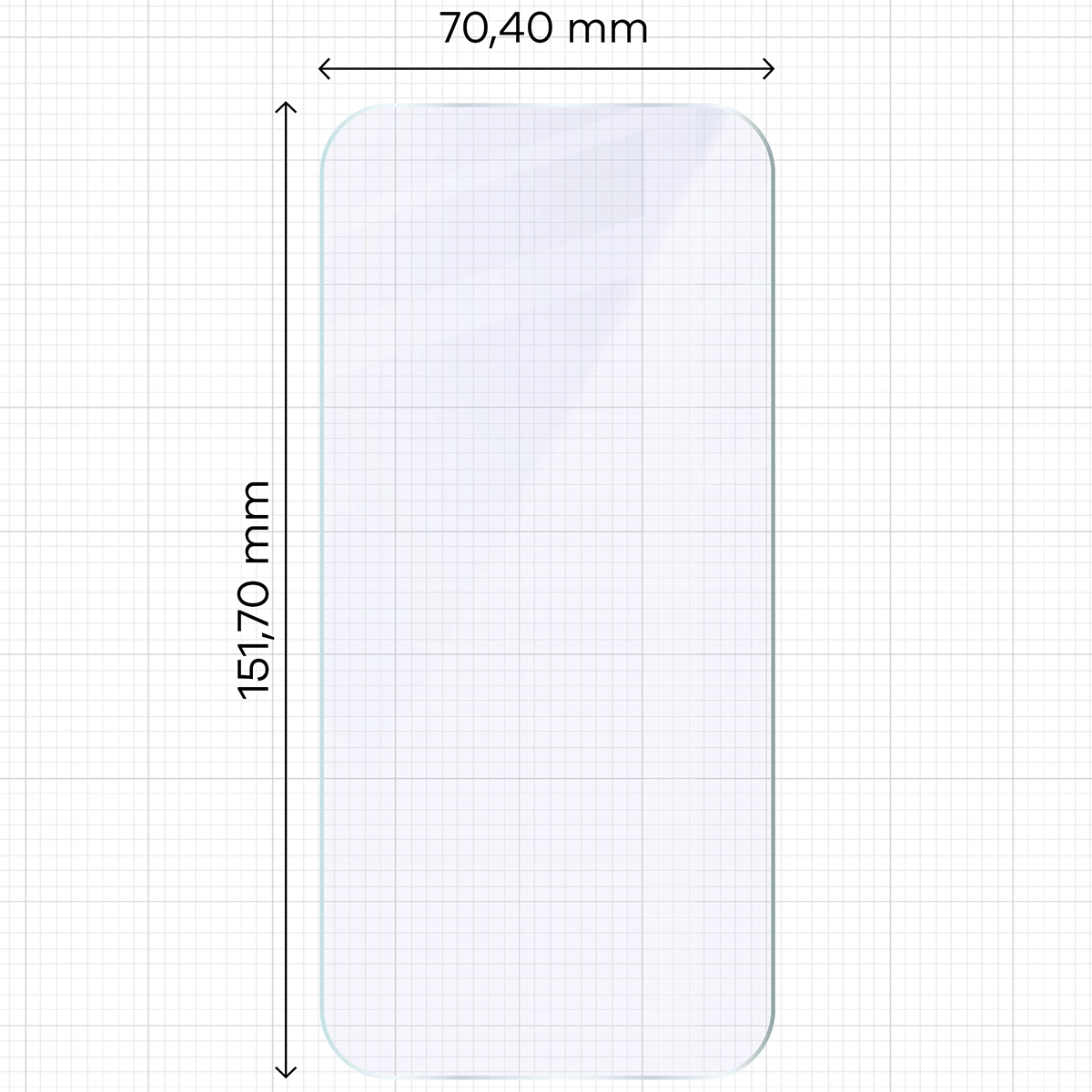 Measuring tape with dimensions of Bizon Hybrid Mule glass for Honor 600 Pro 5G
