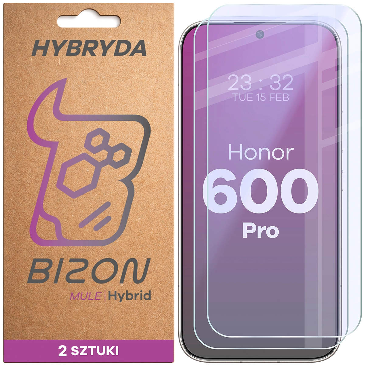 Sticlă hibridă flexibilă Bizon Hybrid Mule Duo pentru Honor 600 Pro 5G, 2 bucăți