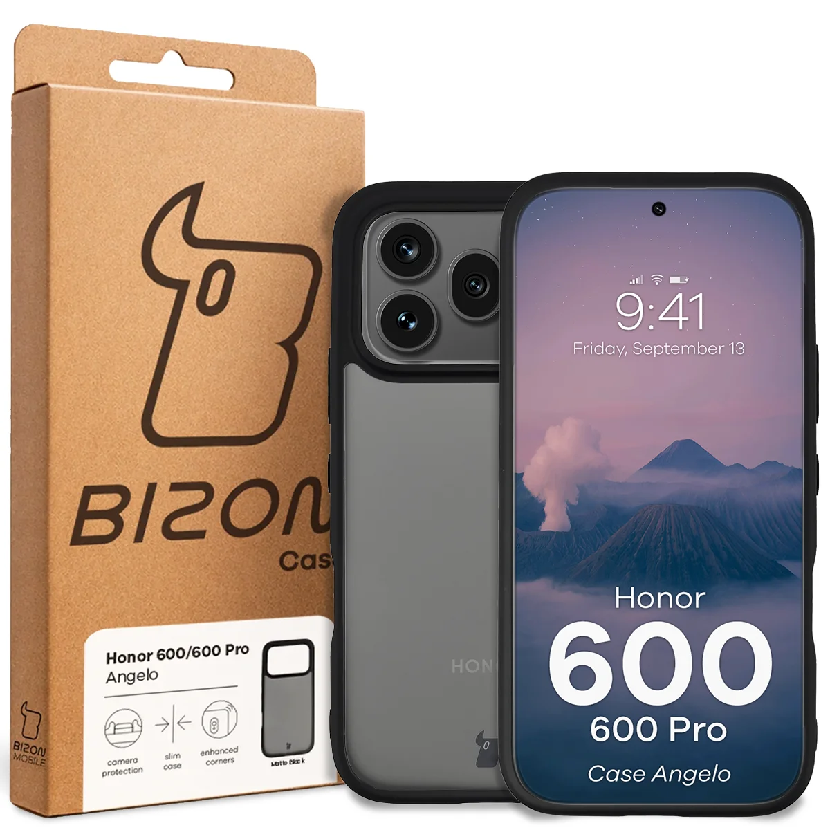 Front of the Bizon Case box with a dedicated label for Honor 600 5G / 600 Pro 5G