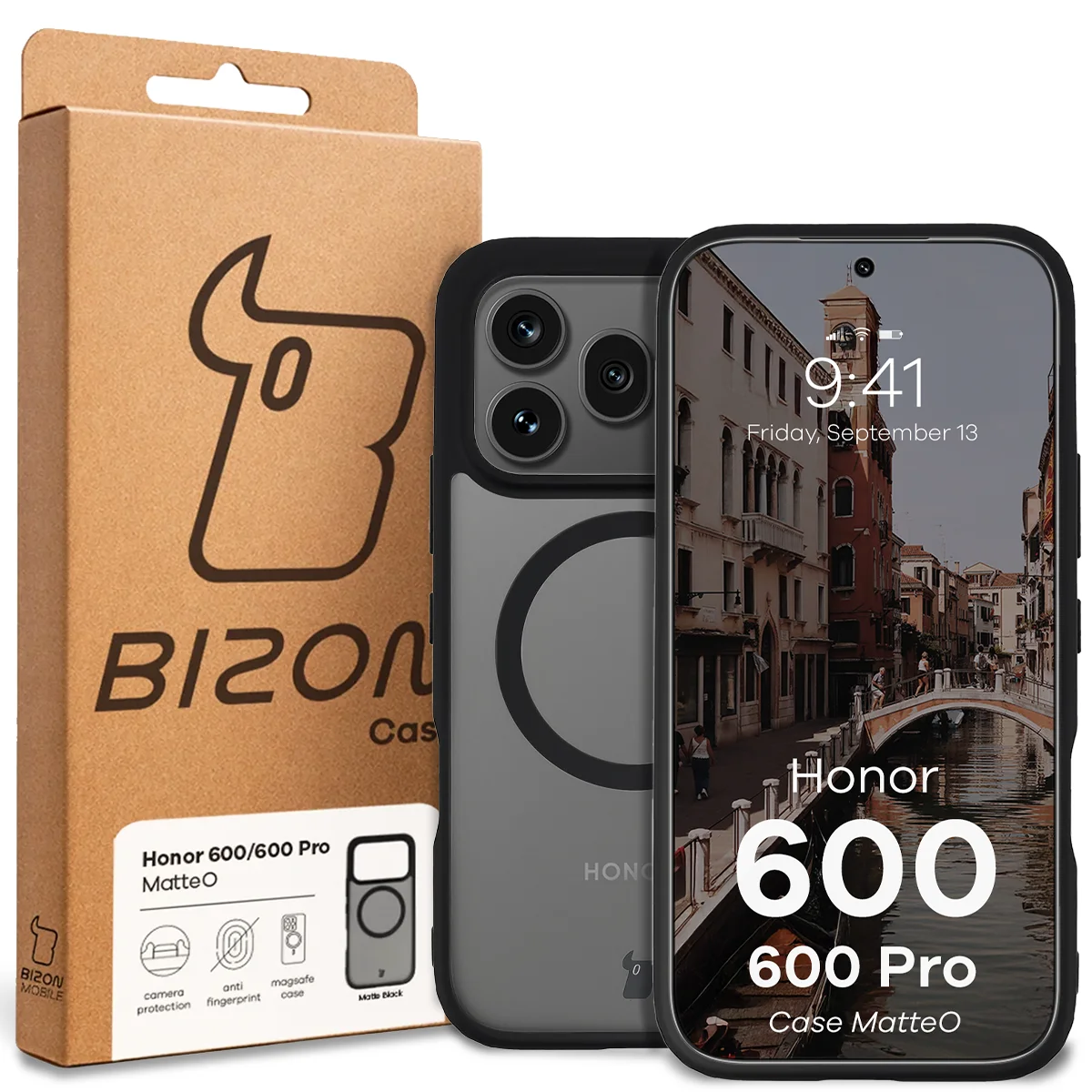 Front of the Bizon Case box with a dedicated label for Honor 600 5G / 600 Pro 5G