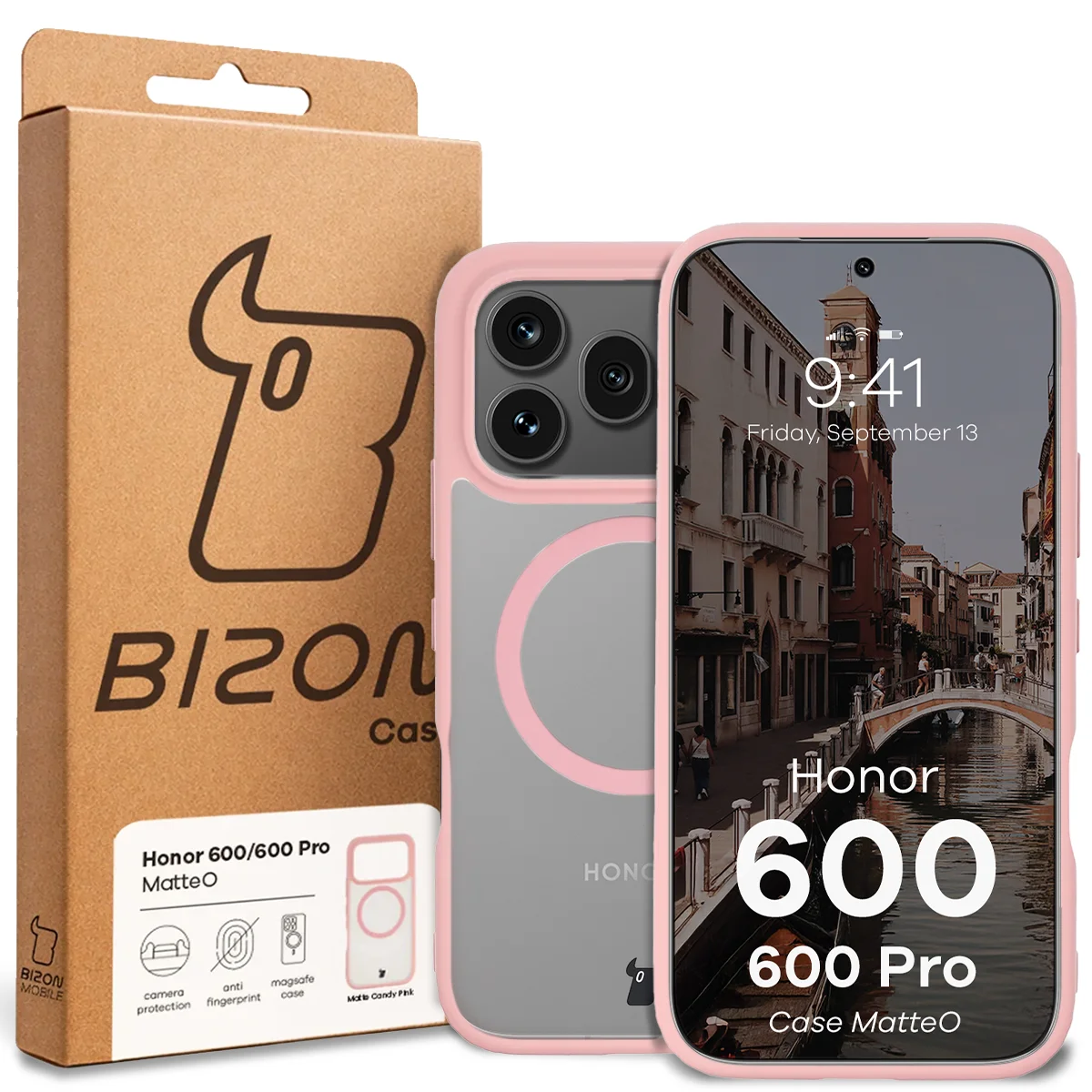Front of the Bizon Case box with a dedicated label for Honor 600 5G / 600 Pro 5G