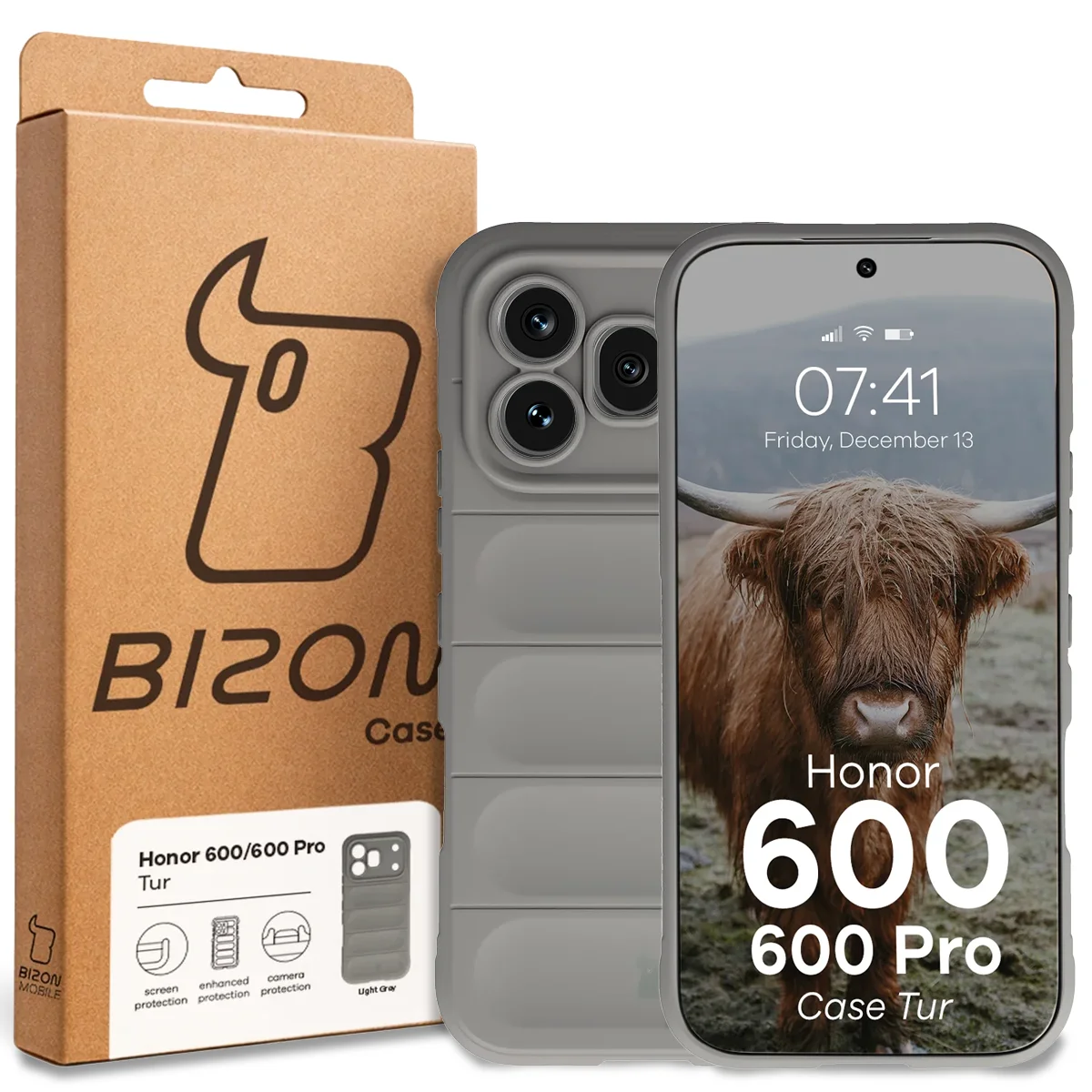 Front of the Bizon Case box with a dedicated label for Honor 600 5G / 600 Pro 5G