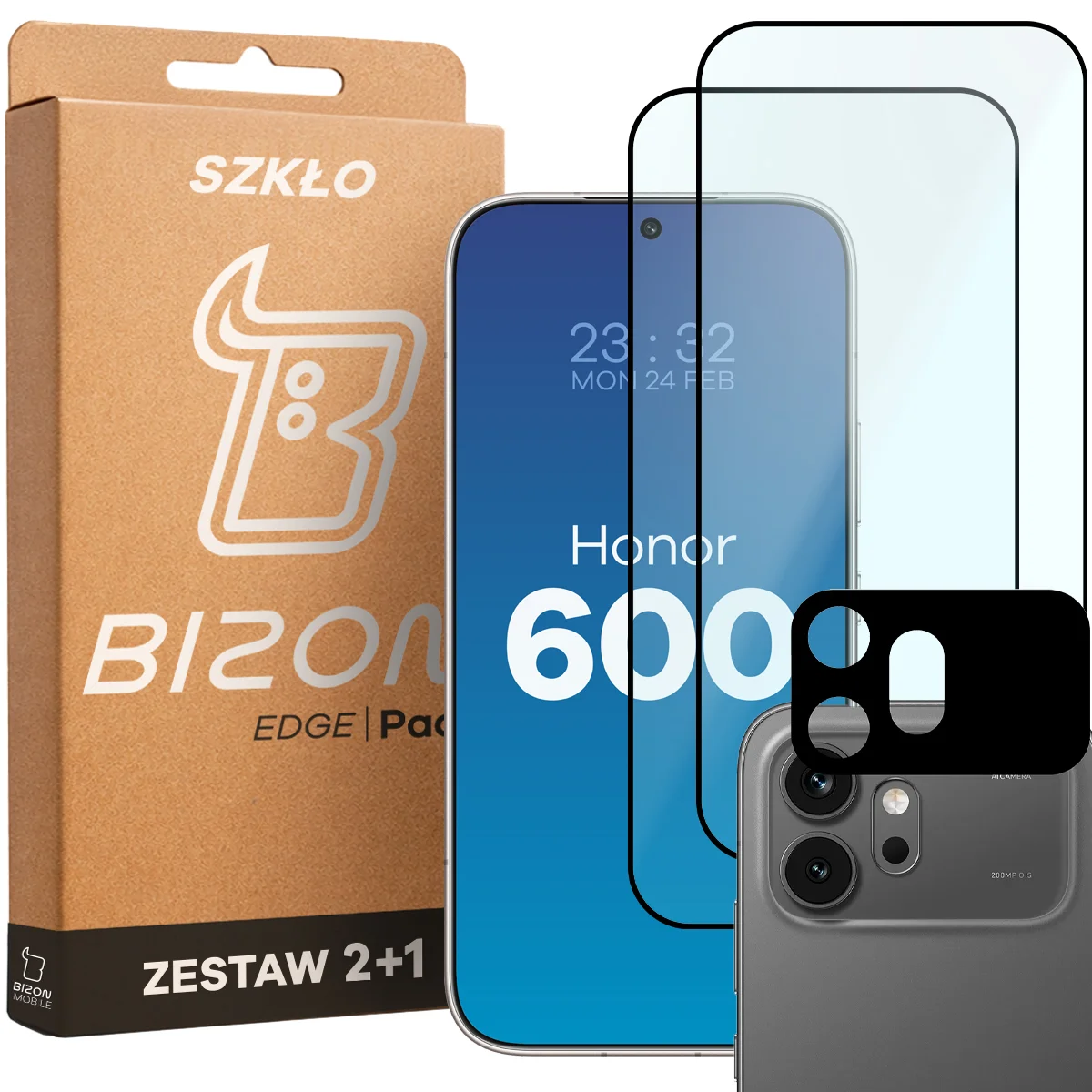 Cutie și set de sticle pentru Honor 600 5G: 2x sticlă securizată și lentilă