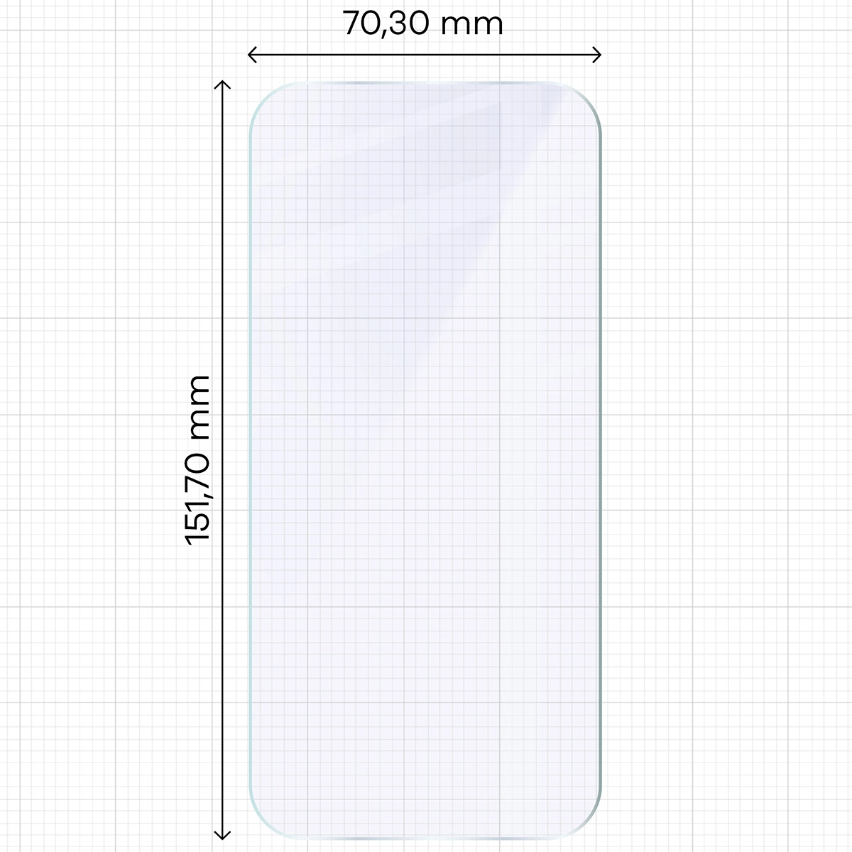 Measuring tape with dimensions of Bizon Hybrid Mule glass for Honor 600 5G