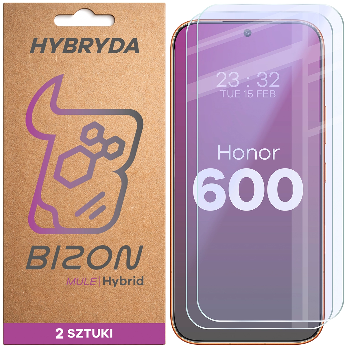 Flexible hybrid glass Bizon Hybrid Mule Duo for Honor 600 5G, 2 pieces