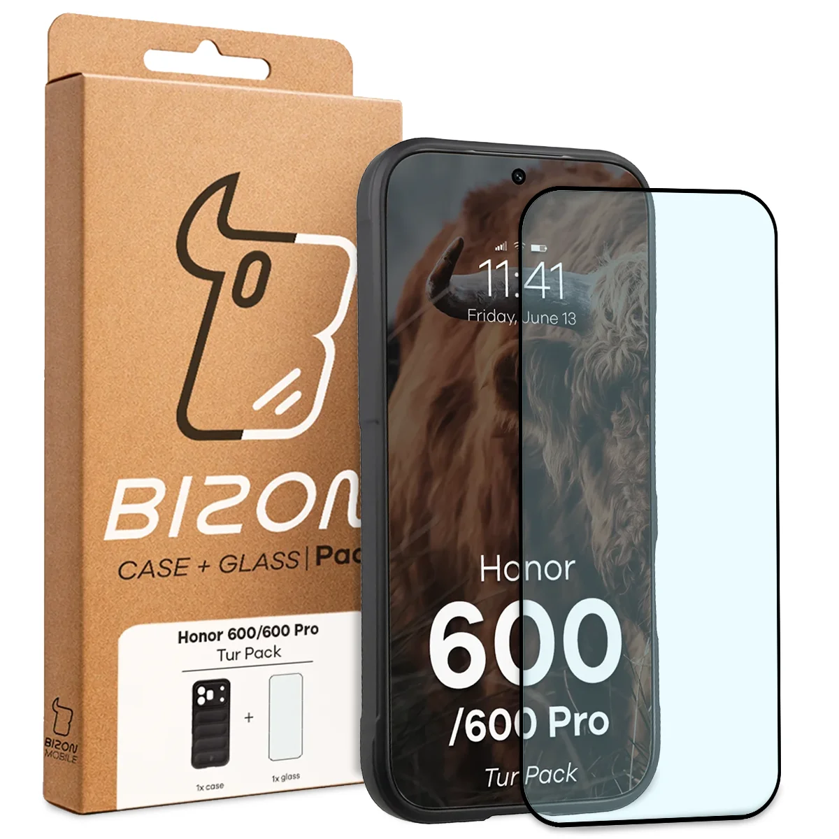Front of the Bizon Tur Pack box with a dedicated label for Honor 600 5G / 600 Pro 5G