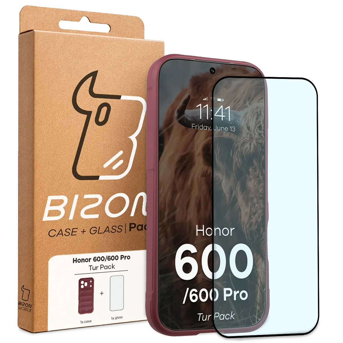 A Bizon Tur Pack dobozának elülső oldala, a Honor 600 5G / 600 Pro 5G-hez készült címkével