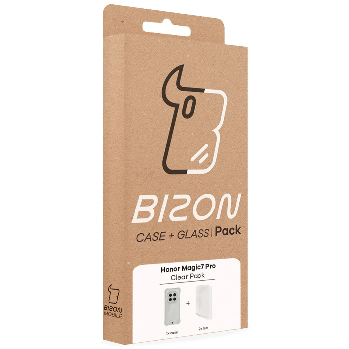 Front of Bizon Case+Glass box with dedicated label for Honor Magic7 Pro