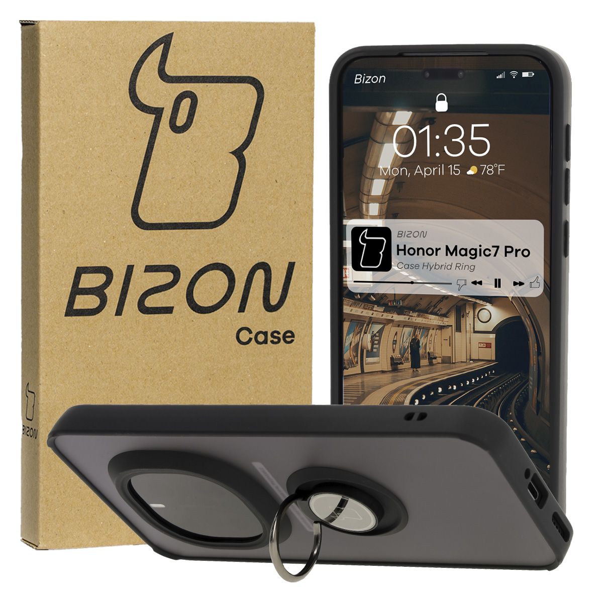 Etui z uchwytem na palec Bizon Case Hybrd Ring do Honor Magic7 Pro