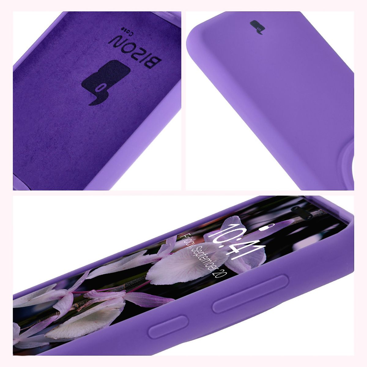 Konstruktion der Hülle Bizon Soft Case: integrierte Abdeckungen, erhöhte Ränder und Mikrofaserpolsterung