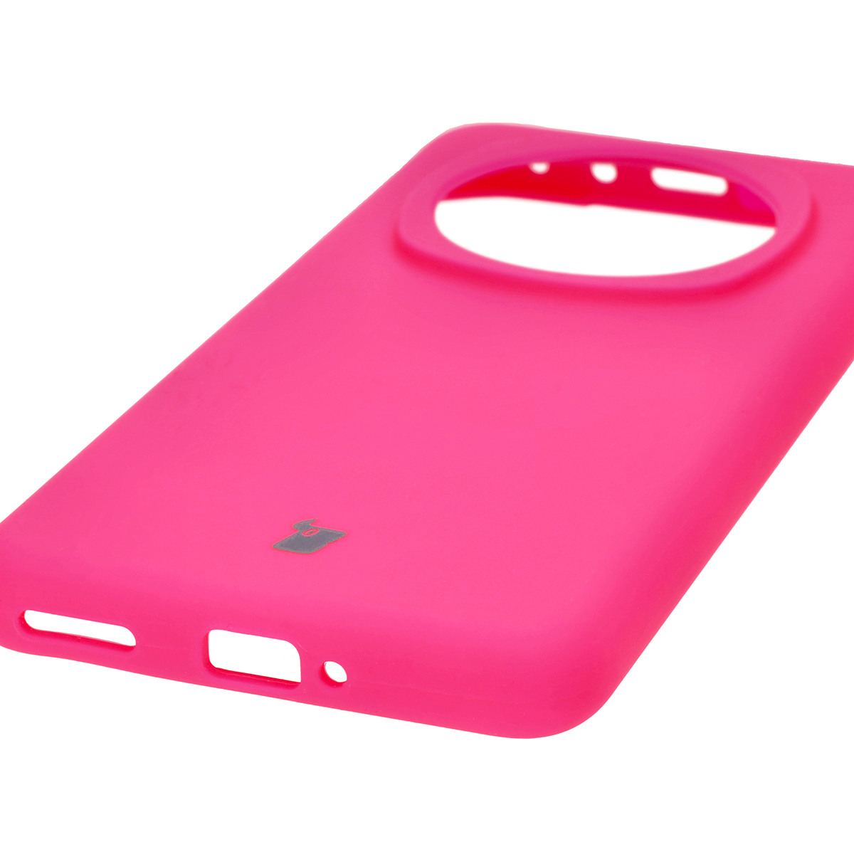 Close-up of precise cutouts and wireless charging capability in Bizon Soft Case