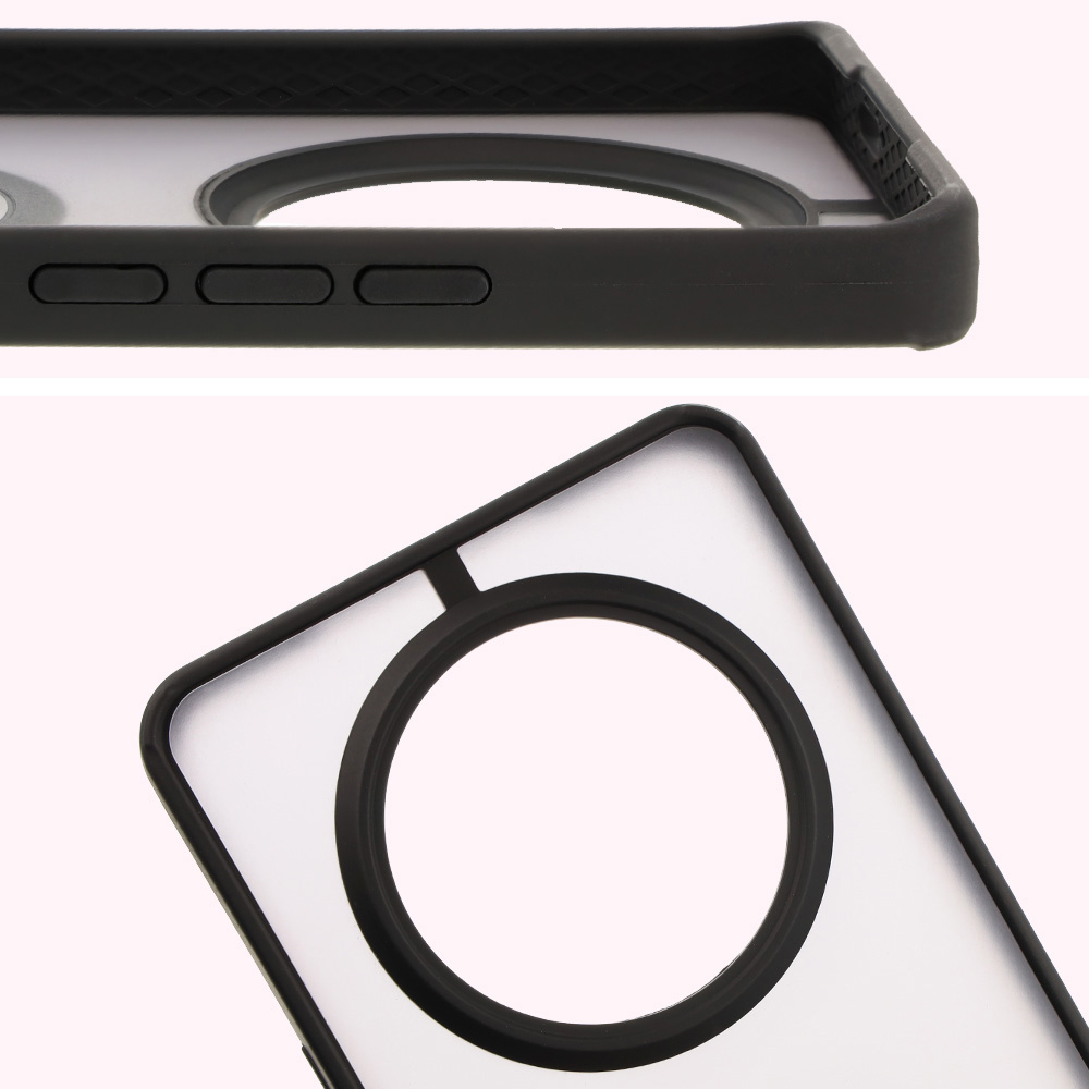 Close-up of raised edges at the display and camera island in the Bizon Hybrid Ring case