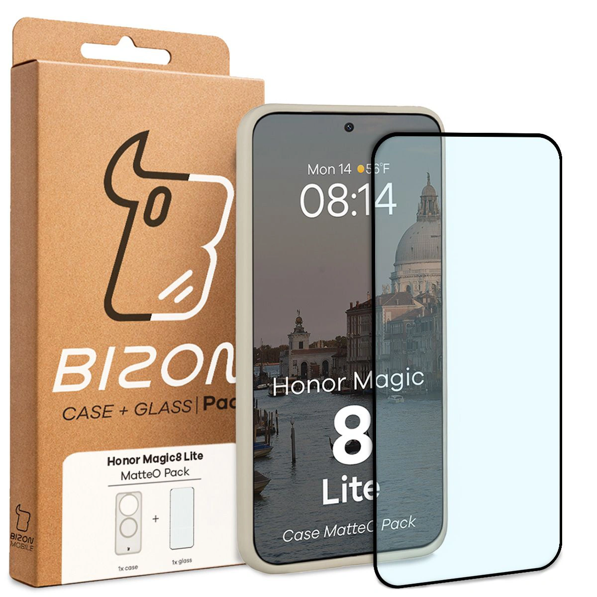Przód pudełka Bizon Case Matteo Pack z dedykowaną etykietą do Honor Magic8 Lite