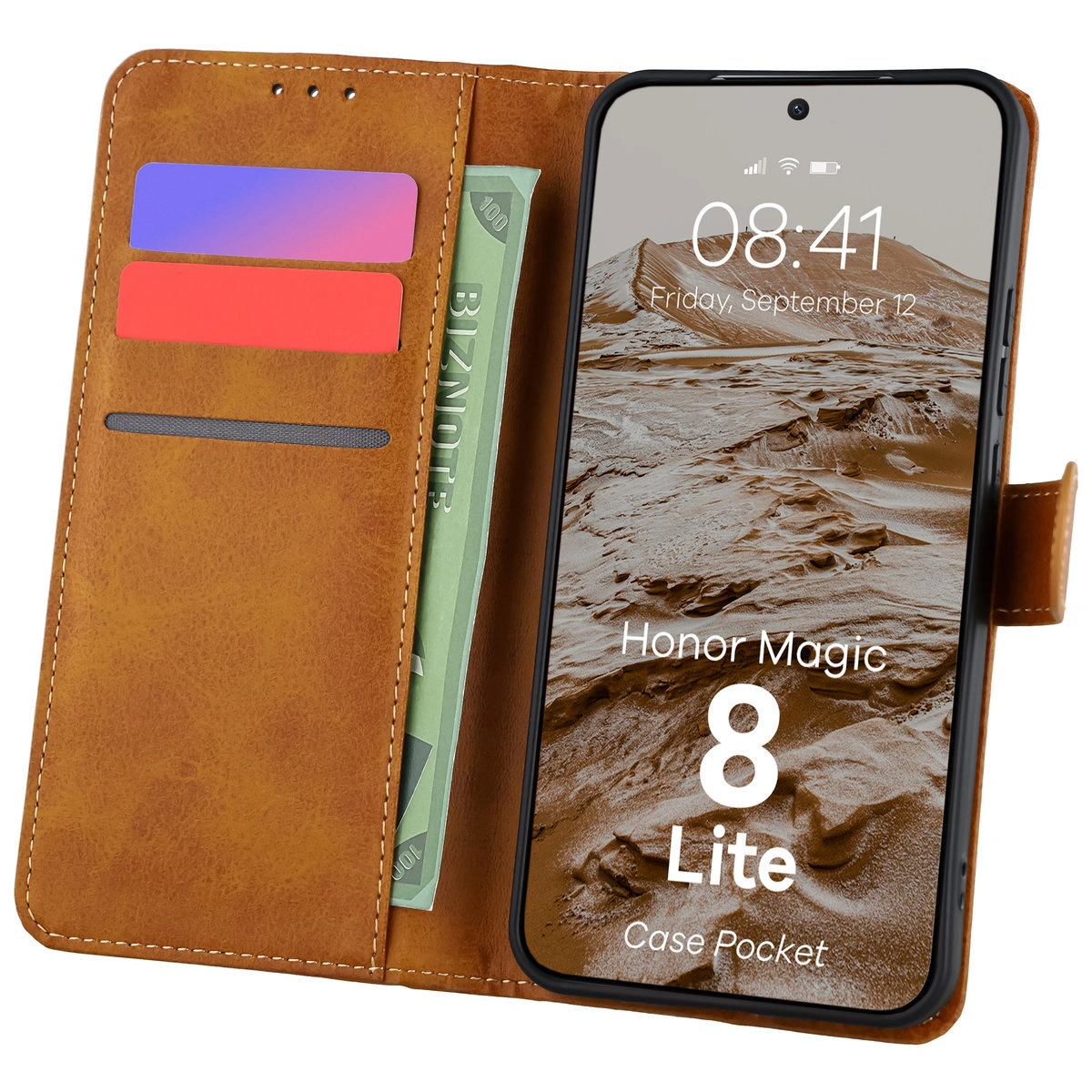 Etui mit Klappe und Kartenfächern Bison Case Pocket für Honor Magic8 Lite