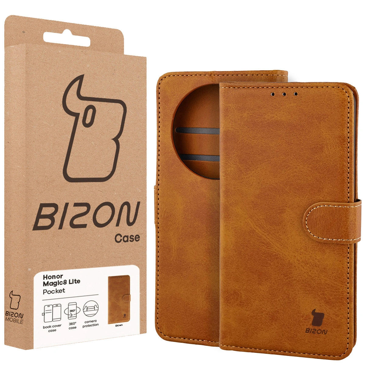 Vorderseite der Bison Case Box mit dediziertem Etikett für Honor Magic8 Lite